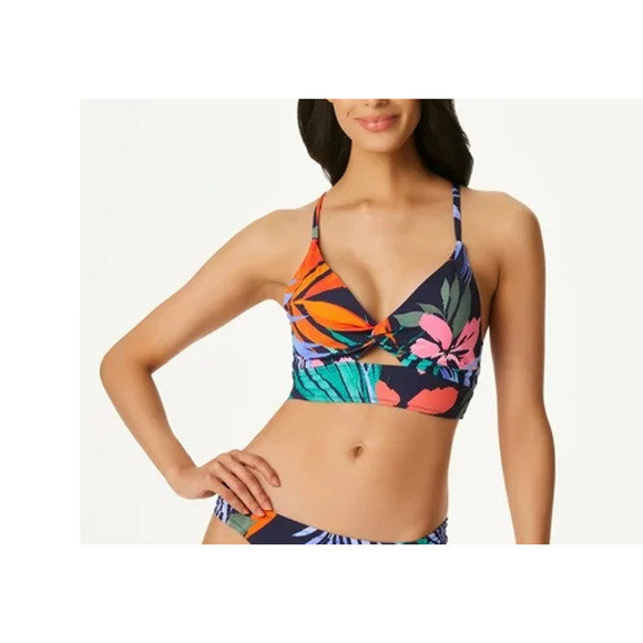 Jessica Simpson Floral Cross Back Island Twist-Front Swim Bikini Top Small - Picture 3 of 4